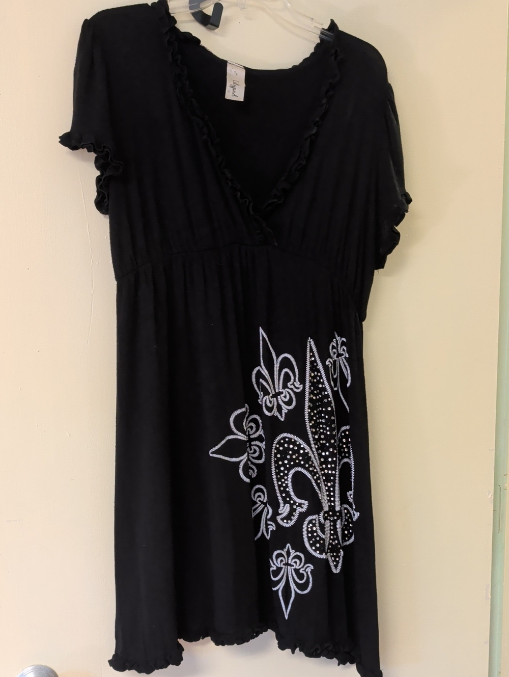 Black Embellished V-Neck Women's Mini Dress